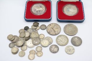 2 Cased Silver Proof Coins and a collection of assorted 17thC and later Silver British Coins