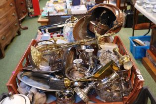 Large collection of Silver plated tableware, Copper Coal Helmet etc