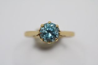 Ladies 18ct Gold Single stone ring set with Blue Topaz Size P . 3.3g total weight