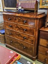 Victorian Flame Mahogany fronted chest of 2 over 3 drawers with turned handles