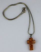 Silver Gilt (925) Necklace Suspending an Amber Cross
