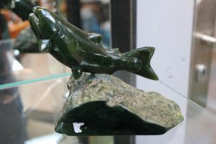 Canadian Nephrite Jade figure of a Leaping Salmon 12cm in Height