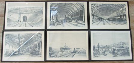 John Cooke Bourne (1814-1896) Framed Collection of Six Lithograph, Black and White Railway Prints
