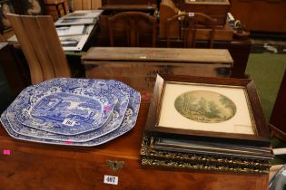 Set of 3 Copeland Spode Italian Scenes graduated meat plates and a set of Le Blonde prints