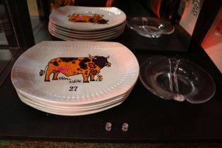 Set of English Ironstone Beefeater plates and a Boxed Holmegaard Studio glass plate