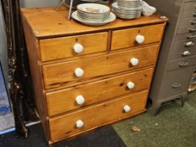 Stripped Victorian Pine Chest of 2 over 3 drawers with porcelain handles