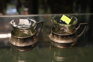 Pair of 800 Silver Cup holders with clear glass liners