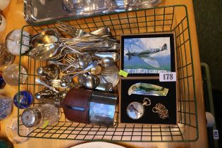 Cased Spitfire decorated pocket watch, pocket knife and a collection of Silver plated tableware