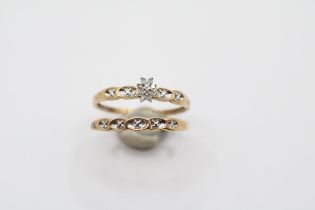 Pair of 9ct Gold Diamond set rings Size P. 2.34g total weight