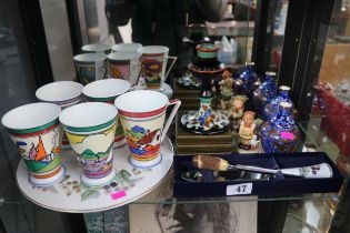 Collection of Ceramics inc. Pair of Foley ware vases, Gouda candlestick, Set of Wren Art Deco Mugs