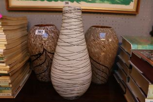 Pair of Marbled vases and a tall white glass vase