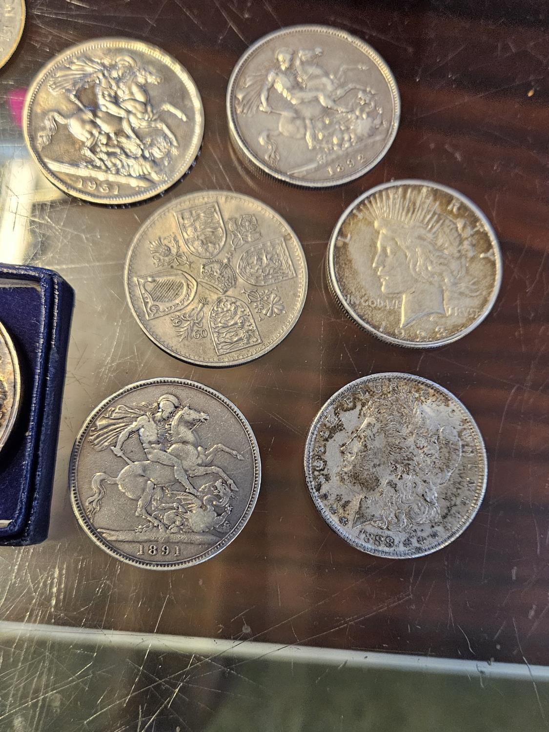 Collection of assorted Silver and other Coins inc. Victorian Silver Crowns, Silver Dollars etc - Image 2 of 3