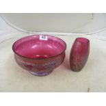 A Royal Brierley pink lustre glass bowl and vase