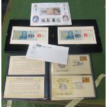 £10 note FDC, 2 Westminster £5 and Great Britons Medallion FDC