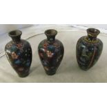 Three cloisonné vases and box