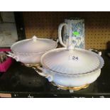 A pair of Royal Albert Val D'or tureens and a blue and white floral jug