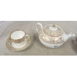 A Wedgwood gold Florentine teapot and cup and saucer