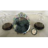 Two watch domes, barbola mirror and frame