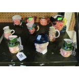 Ten small character jugs including Len Hutton bust