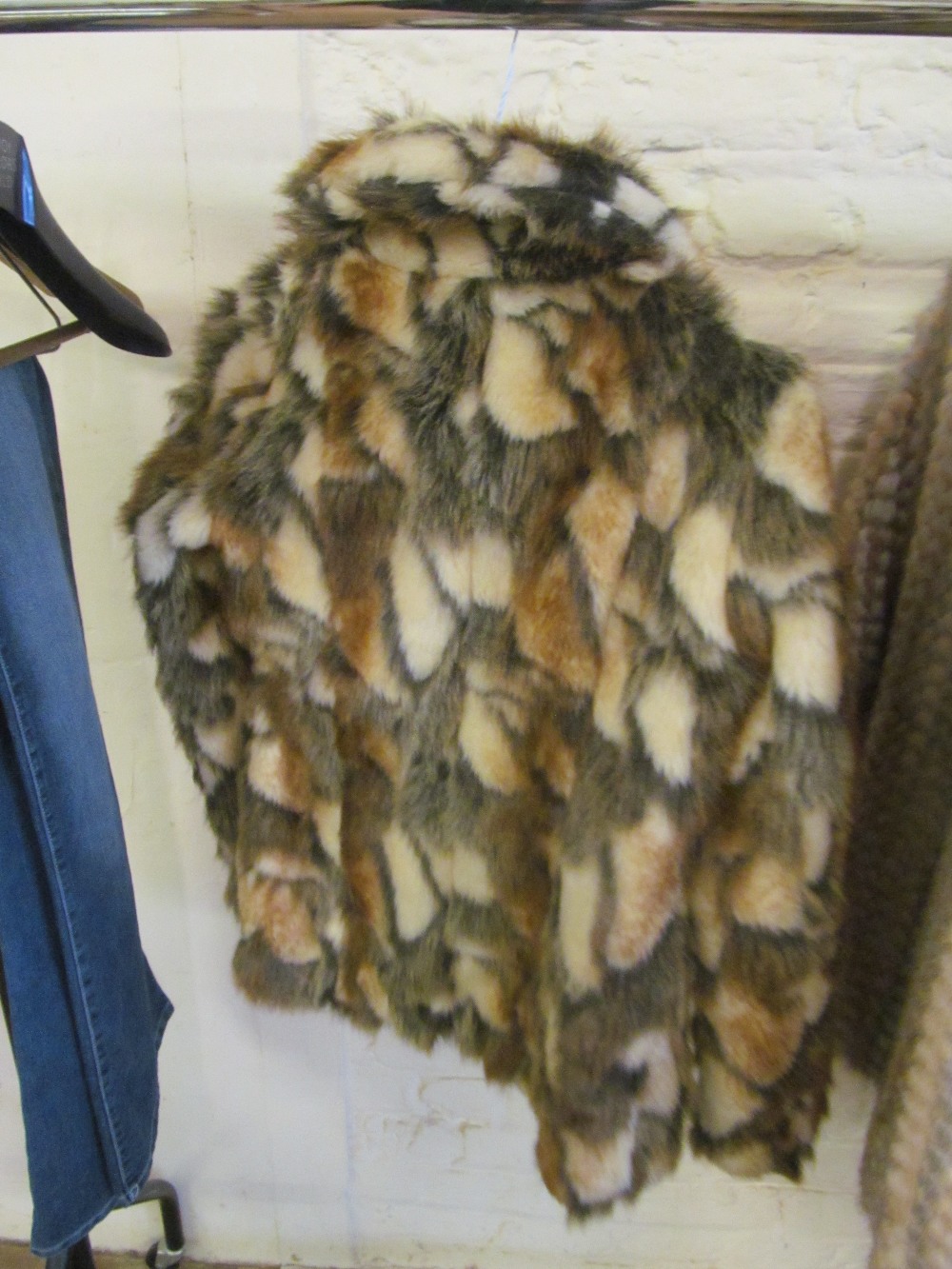 A half length faux fur jacket in soft brown tones and another fake fur jacket - Image 3 of 5