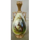A Royal Worcester vase rabbits (a/f)