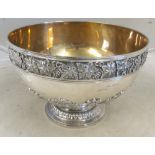 A silver punch bowl with grape and vine border approx 98 ozs