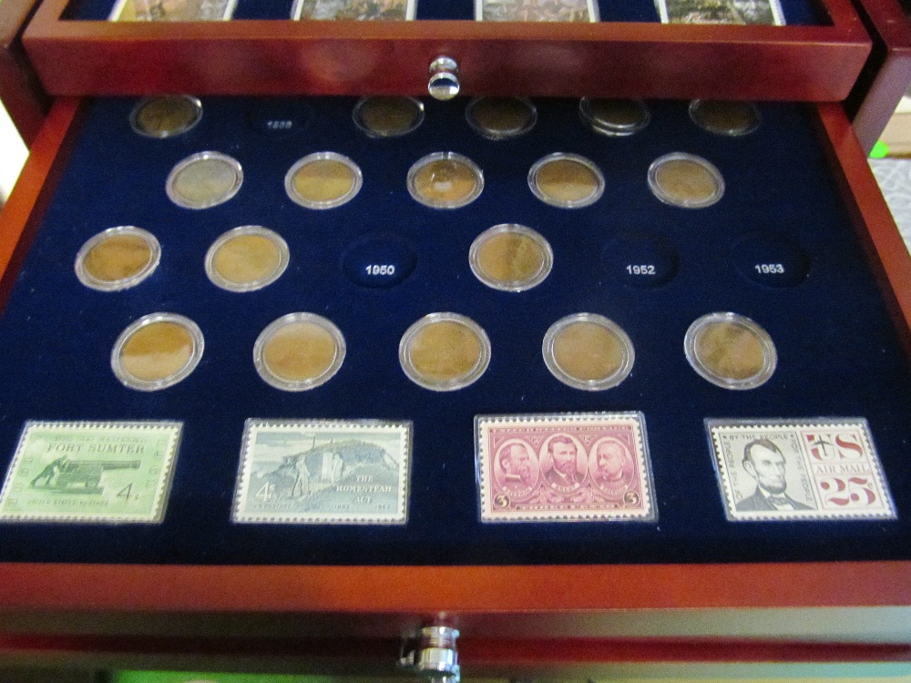 A Case Danbury Mint 100 years Lincoln coins in 4 drawers some missing and 3 sealed to be inserted - Image 4 of 4