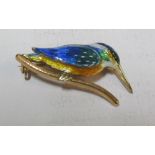 A 9ct gold and enamel Kingfisher brooch