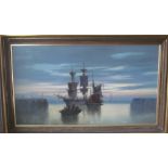 Charles John de Lacy 1879 oil Portsmouth Harbour, signed