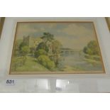 A 19th Century watercolour lake scene signed MThla and E A Hickling a signed print 'The Tyne'