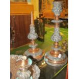 A pair candlesticks (a/f) and a salver