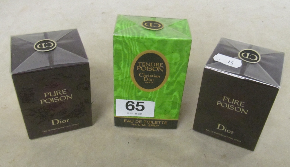 Two bottles Dior 'Pure Poison' perfume and another 'Tendre Poison' perfume all packaged