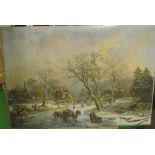 An print on card on canvas winter scene of icy lake