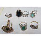 Three 9ct rings and other rings