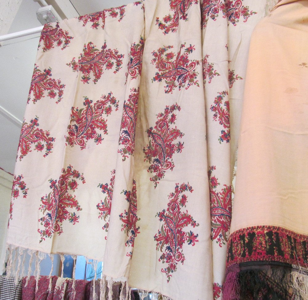 Three antique textiles, two with floral prints, one with embroidered edges and all with tassel - Image 5 of 6