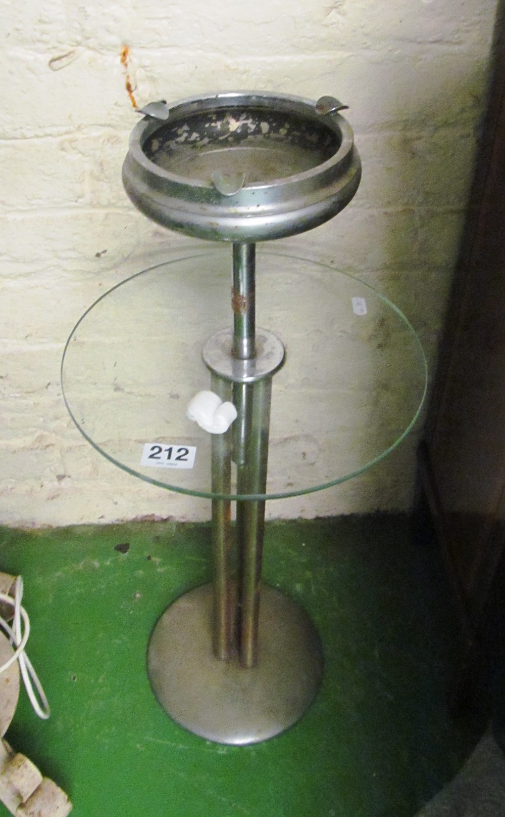 An Art Deco style standard lamp, a similar ceiling light and an ashtray