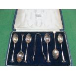Six silver spoons and tongs (i.c)