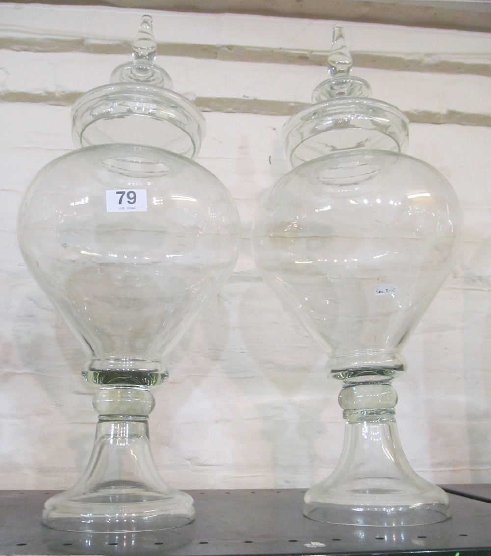 A pair of glass pharmacy jars