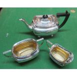 A silver teapot 19.7oz, sucrier 8.4oz and cream jug 5oz