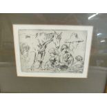 Augustus John - etching 'Studies of Horse and Figures' unsigned proof of fifty