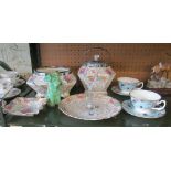Four items Balmoral, green SylvaC dog, two cups and saucers and small glass