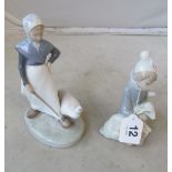 A Royal Copenhagen figure girl with duck and a Lladro figure boy with lamb