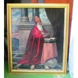 An oil on canvas cardinal praying in gilt frame