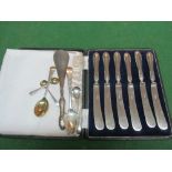 Six silver handled knives and silver flatware