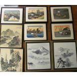 Five oriental woodblock prints, two Japanese prints and two others