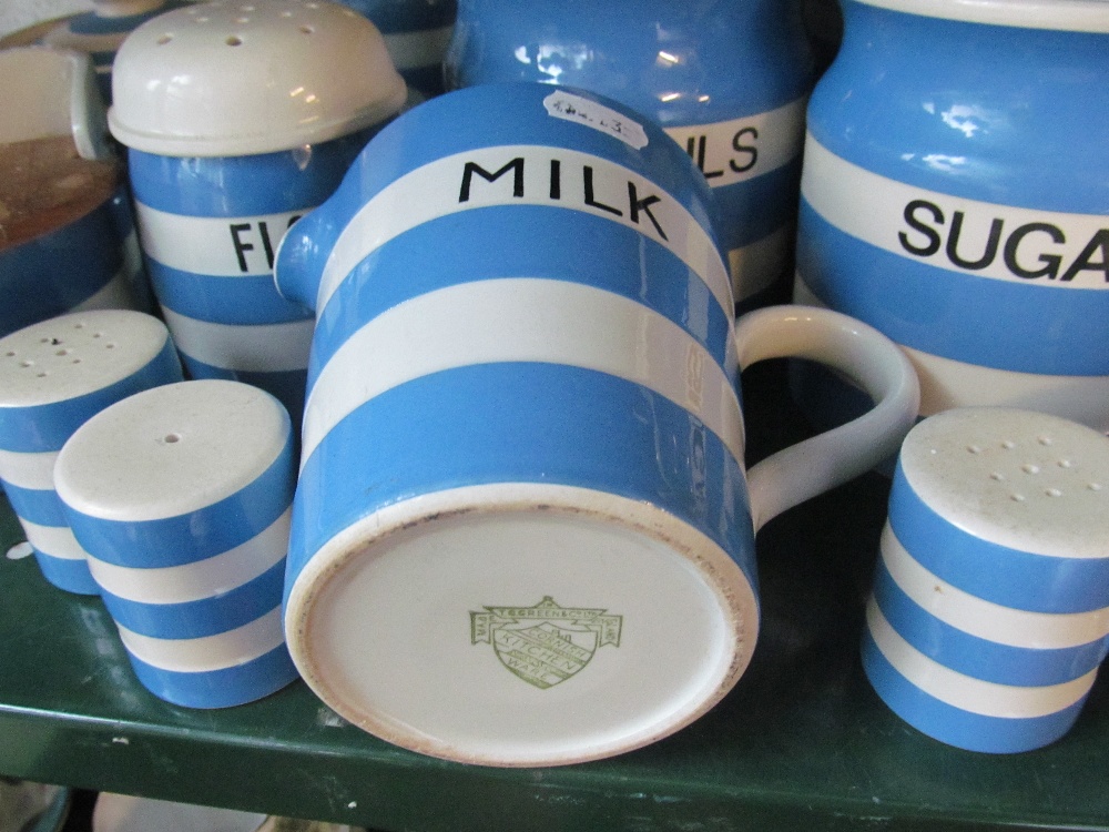 A T & G Green green mark salt, other T & G Green and other blue and white stripe kitchenware - Image 2 of 4