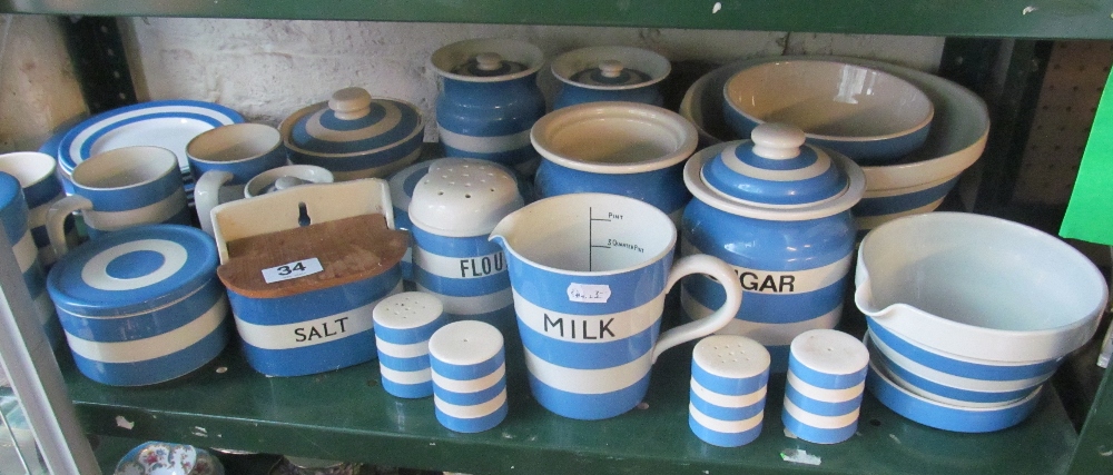 A T & G Green green mark salt, other T & G Green and other blue and white stripe kitchenware