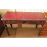 A 19th Century mahogany red leather top desk two drawers on reeded legs