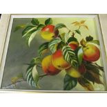 An oil on canvas still life apples
