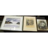 Margaret Metcalf - watercolour Anglesea, photograph on glass plate of a child and etching Brighton